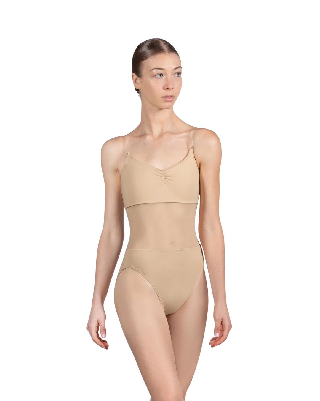 Bloch Ladies Mesh Panel Bodysuit - B3377 Cordelia Sand